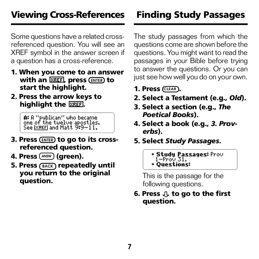 Franklin BQC-2021 manual Viewing Cross-References Finding Study Passages, This is the passage for the following questions 