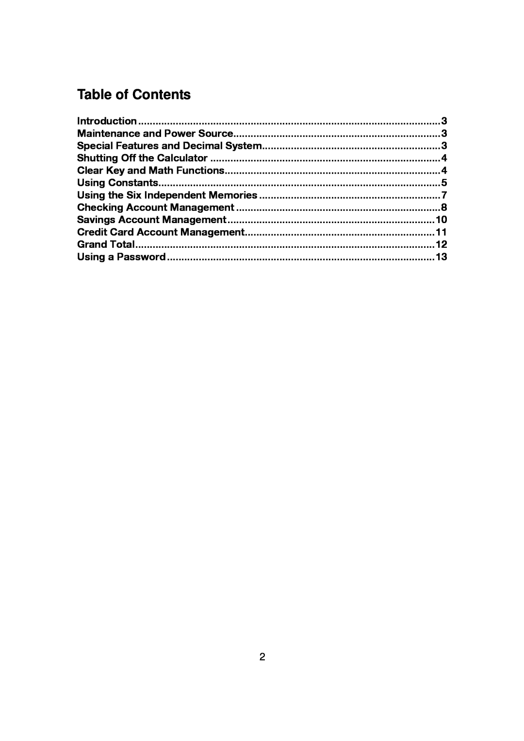 Franklin CBC-100 manual Table of Contents 