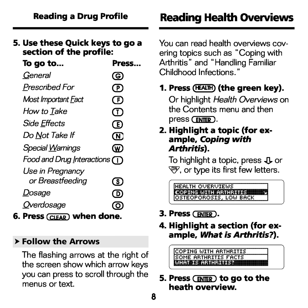 Franklin CDR-2041 manual Reading Health Overviews, To go to 