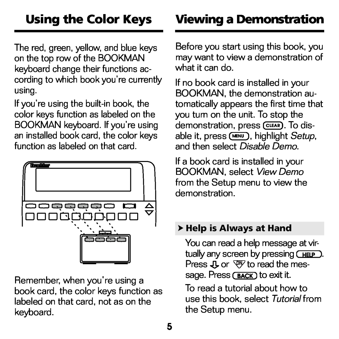 Franklin CDR-2041 manual Using the Color Keys, Viewing a Demonstration 