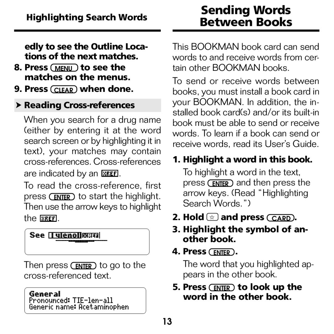 Franklin CDR-2041 Sending Words Between Books, Are indicated by an, Then press Enter to go to the cross-referenced text 