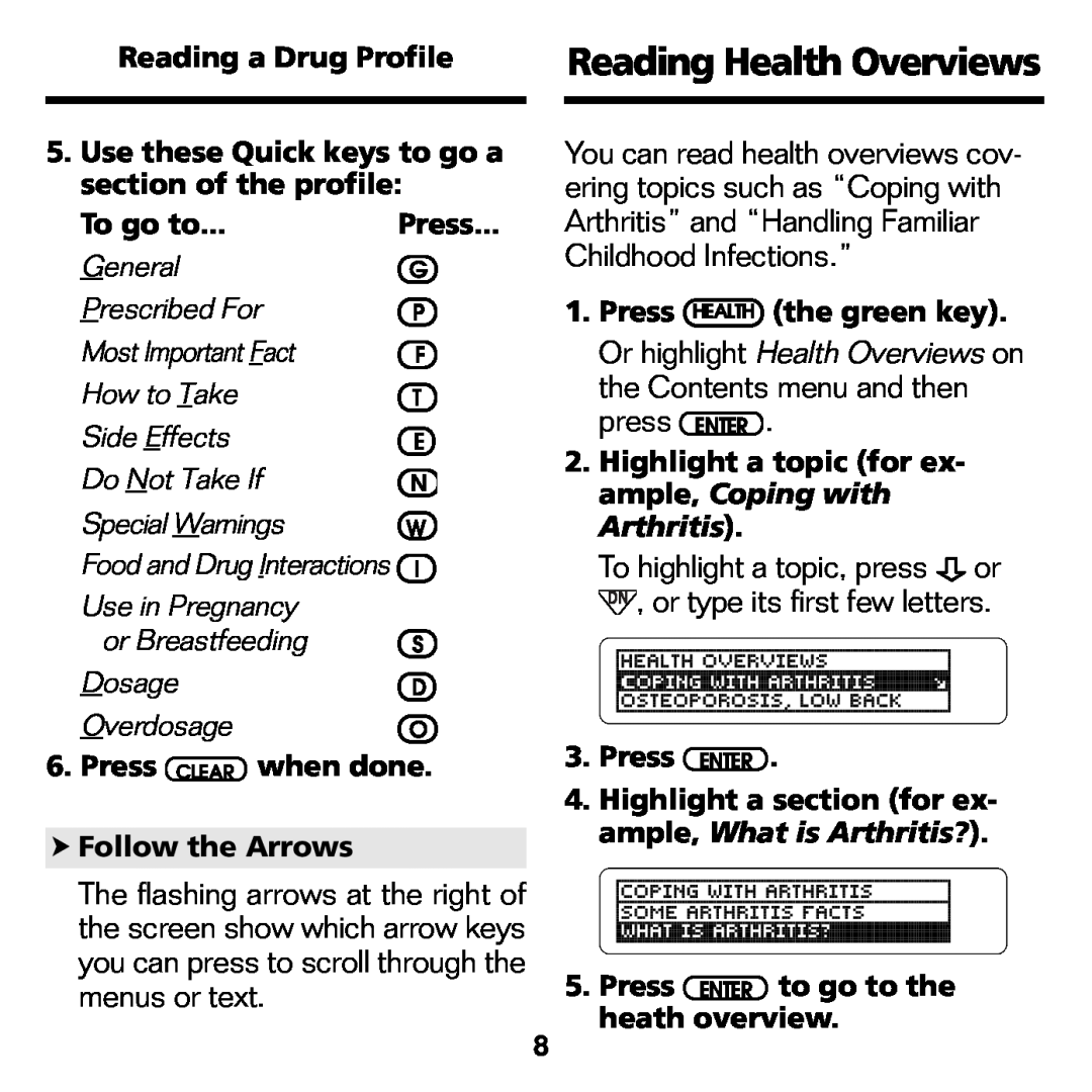 Franklin CDR-440 manual Reading Health Overviews, To go to 
