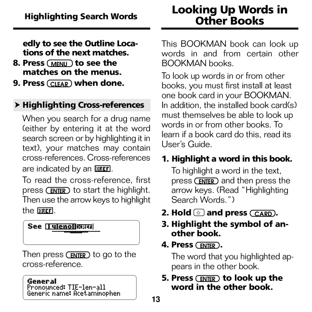 Franklin CDR-440 Looking Up Words Other Books, Are indicated by an, Word that you highlighted ap- pears in the other book 