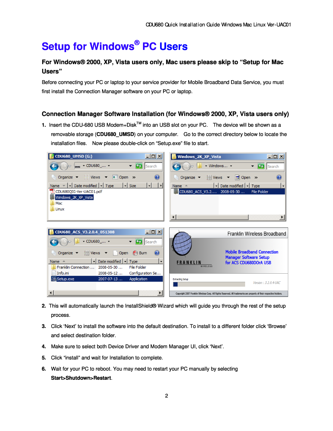 Franklin CDU-680DOrA manual Setup for Windows PC Users 