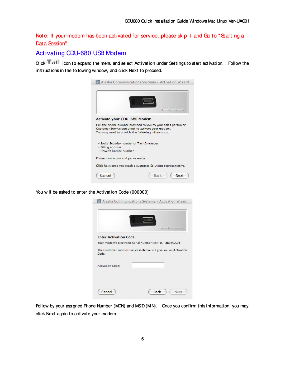 Franklin CDU-680DOrA manual Activating CDU-680 USB Modem 