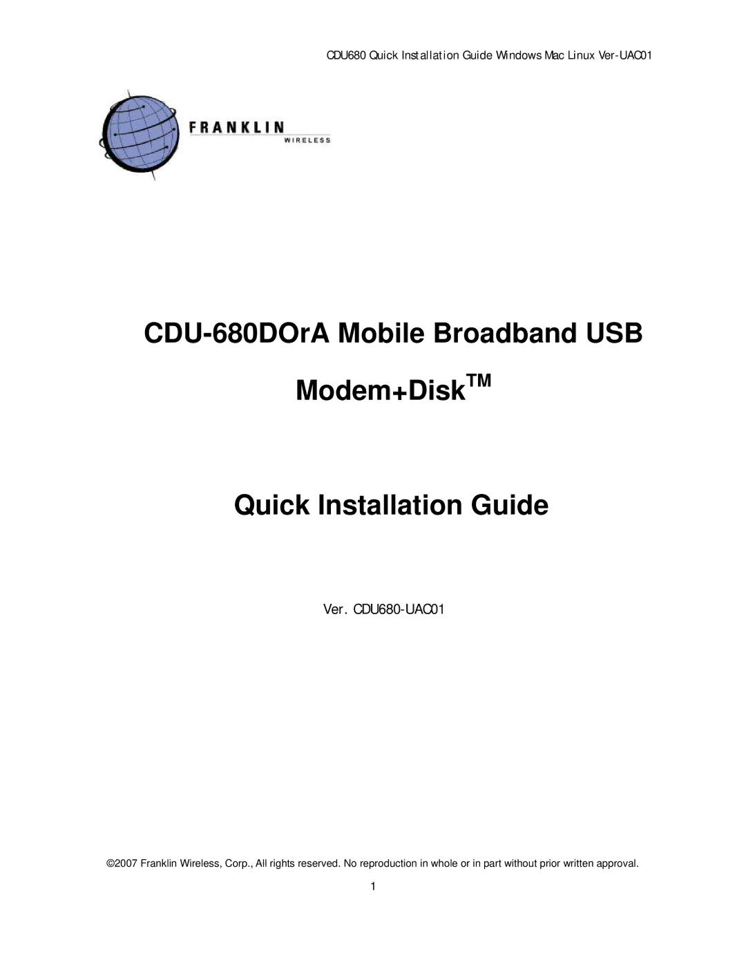 Franklin CDU-680DOrA manual Ver. CDU680-UAC01 