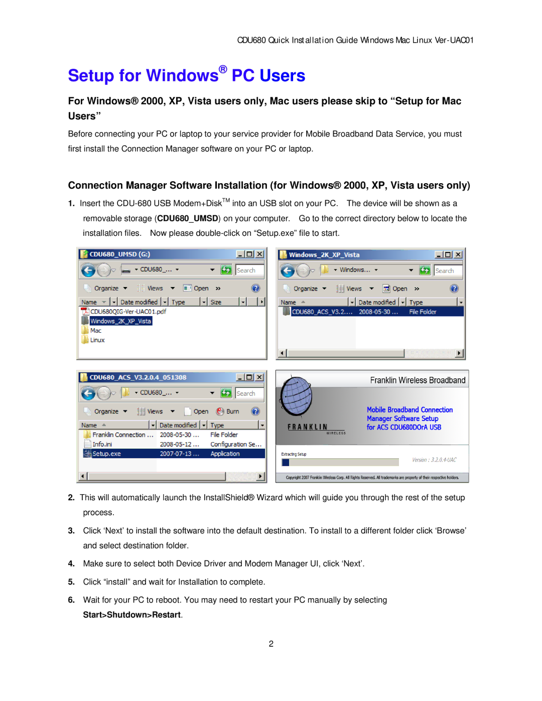 Franklin CDU-680DOrA manual Setup for Windows PC Users 