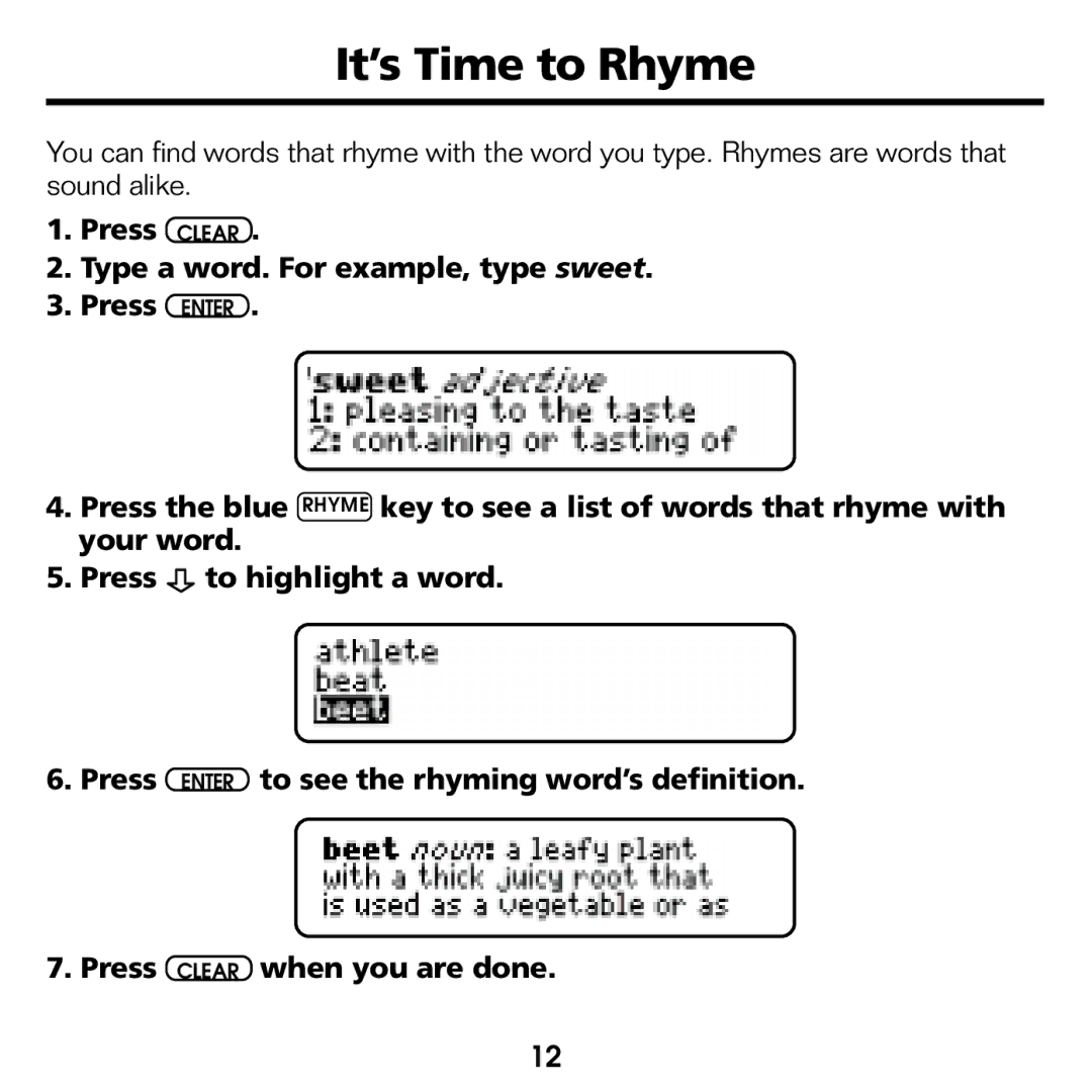 Franklin CED-2031 manual It’s Time to Rhyme 