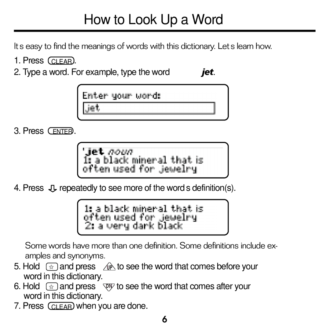 Franklin CED-2031 manual How to Look Up a Word 