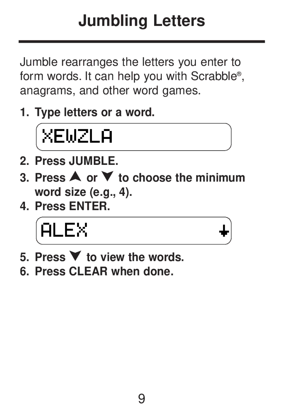 Franklin CWP-206 manual Jumbling Letters 