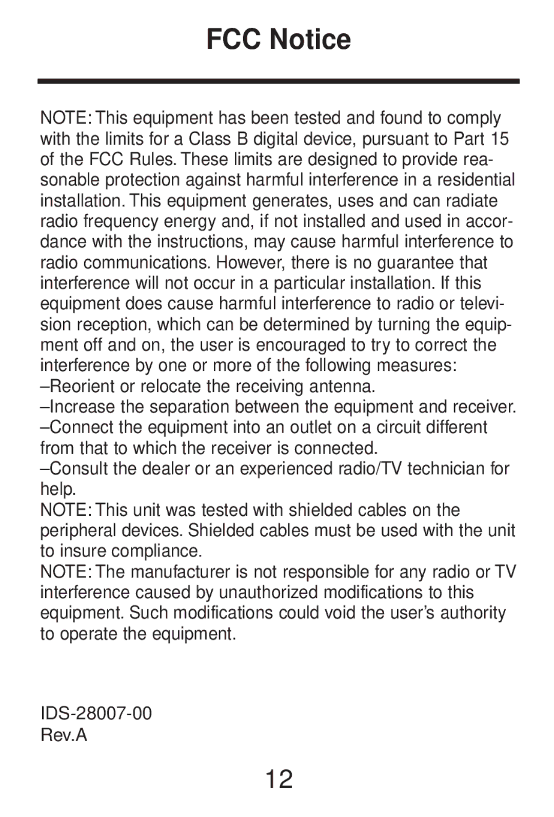 Franklin CWP-206 manual FCC Notice 