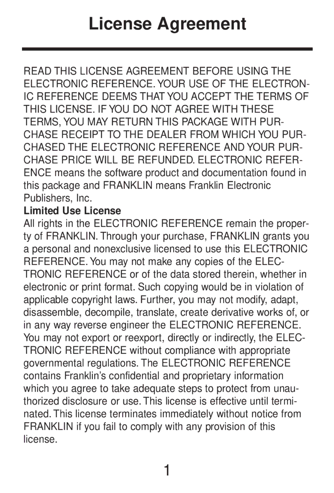 Franklin CWP-206 manual License Agreement 