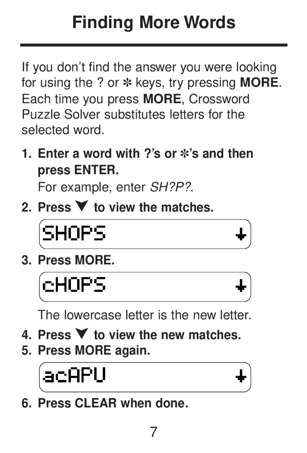 Franklin CWP-206 manual Finding More Words 