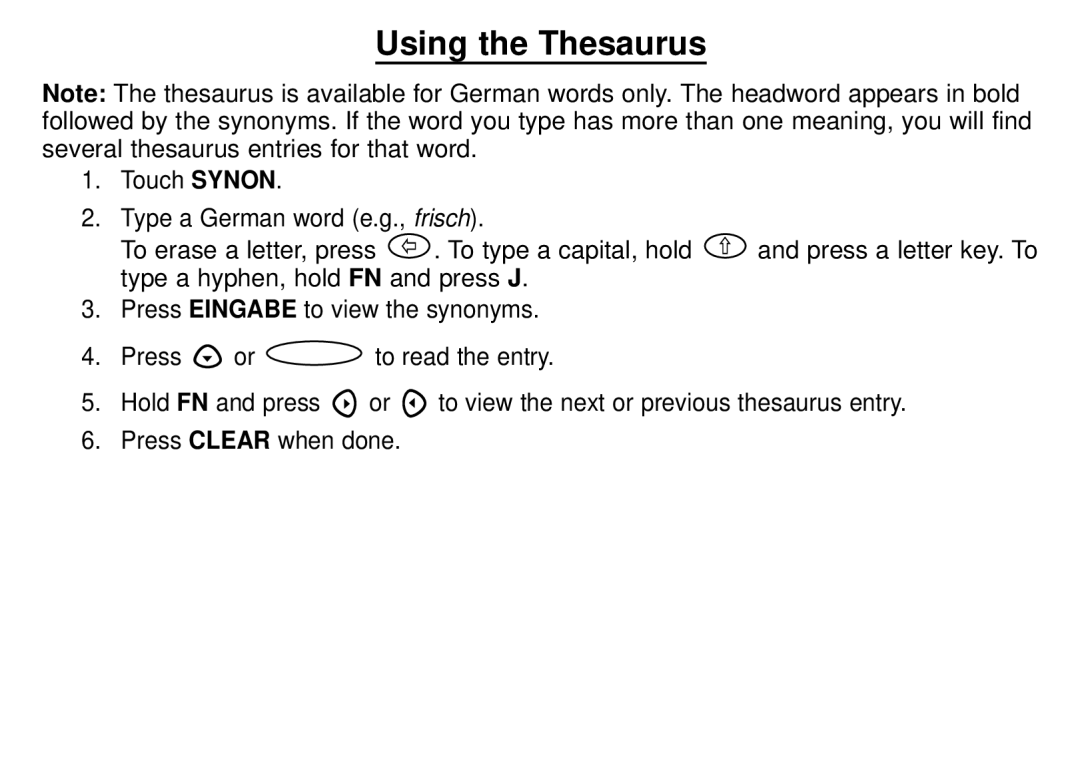 Franklin DBD-1450 manual Using the Thesaurus 