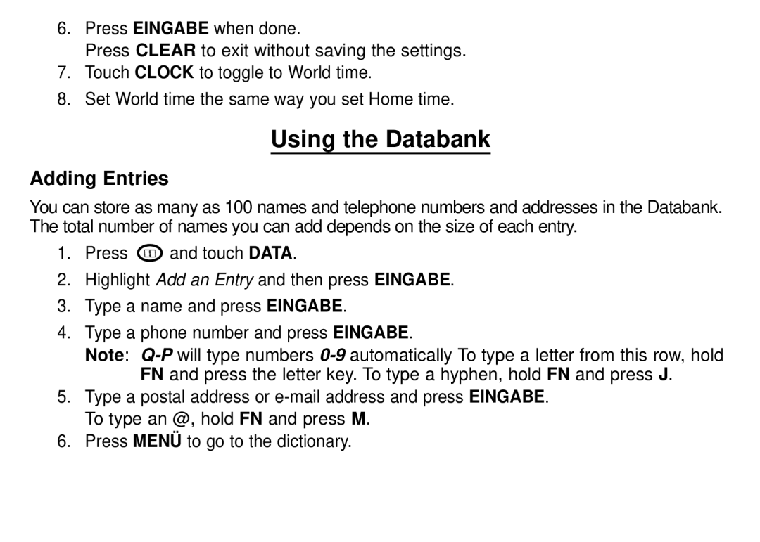 Franklin DBD-1450 manual Using the Databank, Adding Entries 