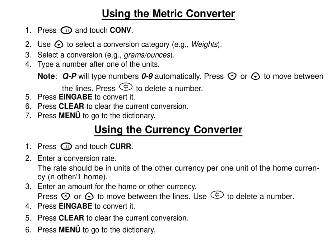 Franklin DBD-1450 manual Using the Metric Converter, Using the Currency Converter 