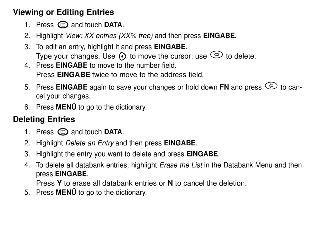 Franklin DBD-1450 manual Viewing or Editing Entries, Deleting Entries 