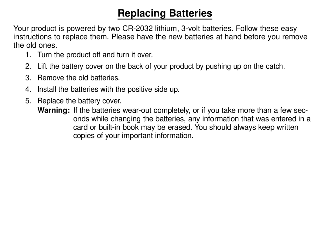 Franklin DBD-1450 manual Replacing Batteries 