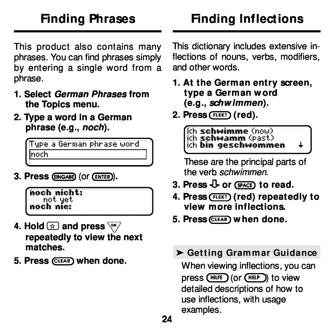 Franklin DBD-2015 manual Finding Phrases, Finding Inflections 