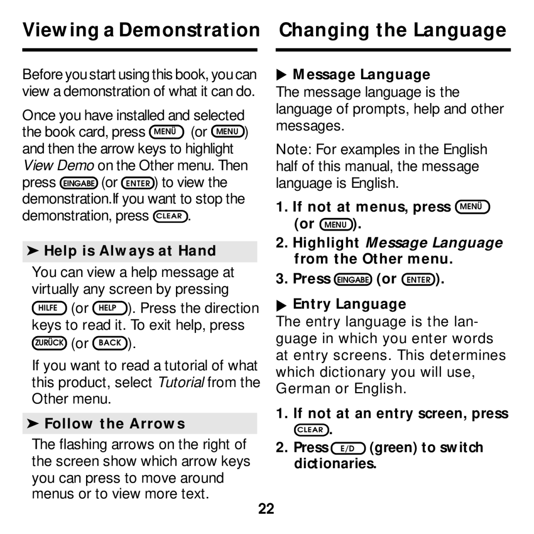 Franklin DBD-2015 manual Viewing a Demonstration, Changing the Language 