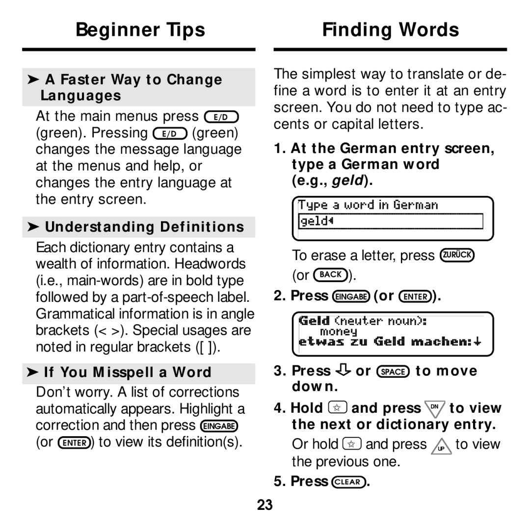 Franklin DBD-2015 manual Beginner Tips Finding Words 