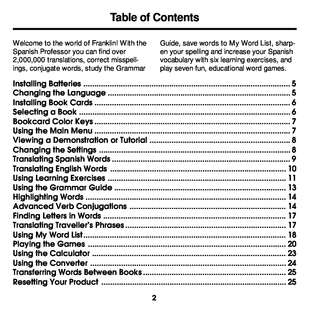Franklin DBE-1440 manual Table of Contents 