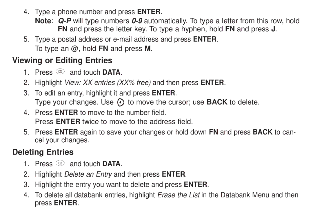 Franklin DBE-1450 manual Viewing or Editing Entries, Deleting Entries 