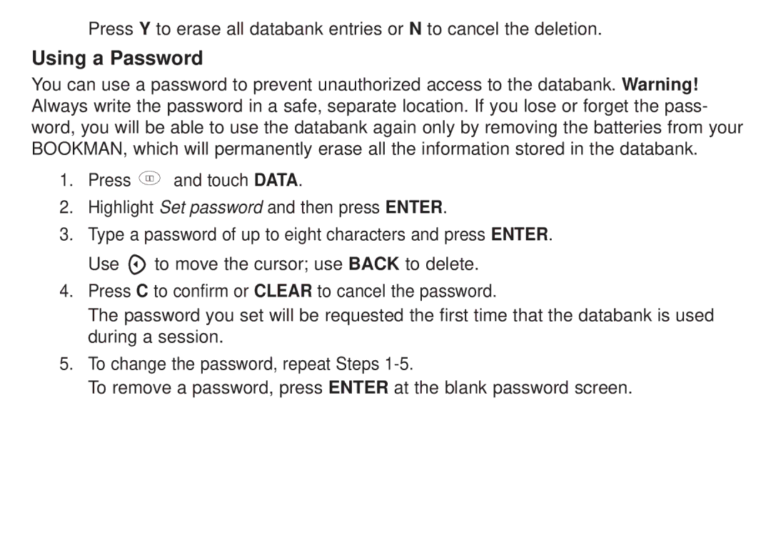 Franklin DBE-1450 manual Using a Password 