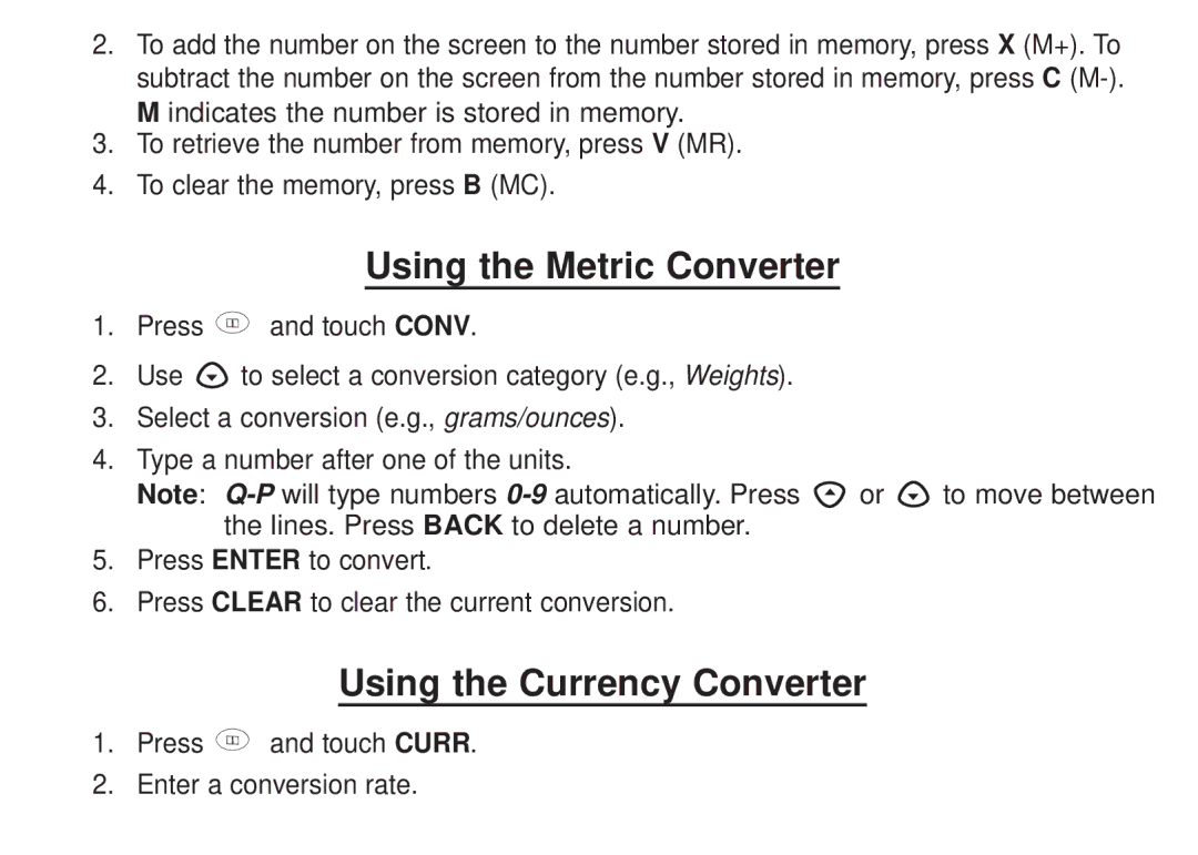 Franklin DBE-1450 manual Using the Metric Converter, Using the Currency Converter 