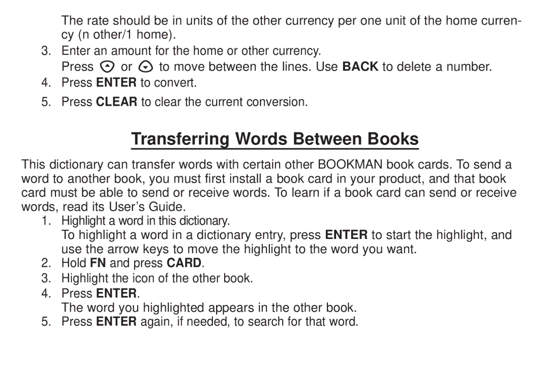 Franklin DBE-1450 manual Transferring Words Between Books 