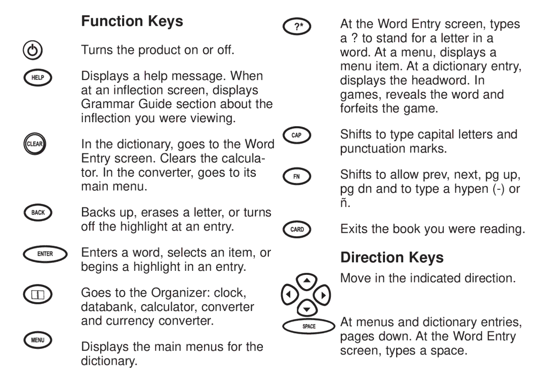 Franklin DBE-1450 manual Function Keys 