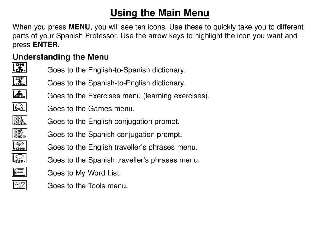 Franklin DBE-1450 manual Using the Main Menu, Understanding the Menu 