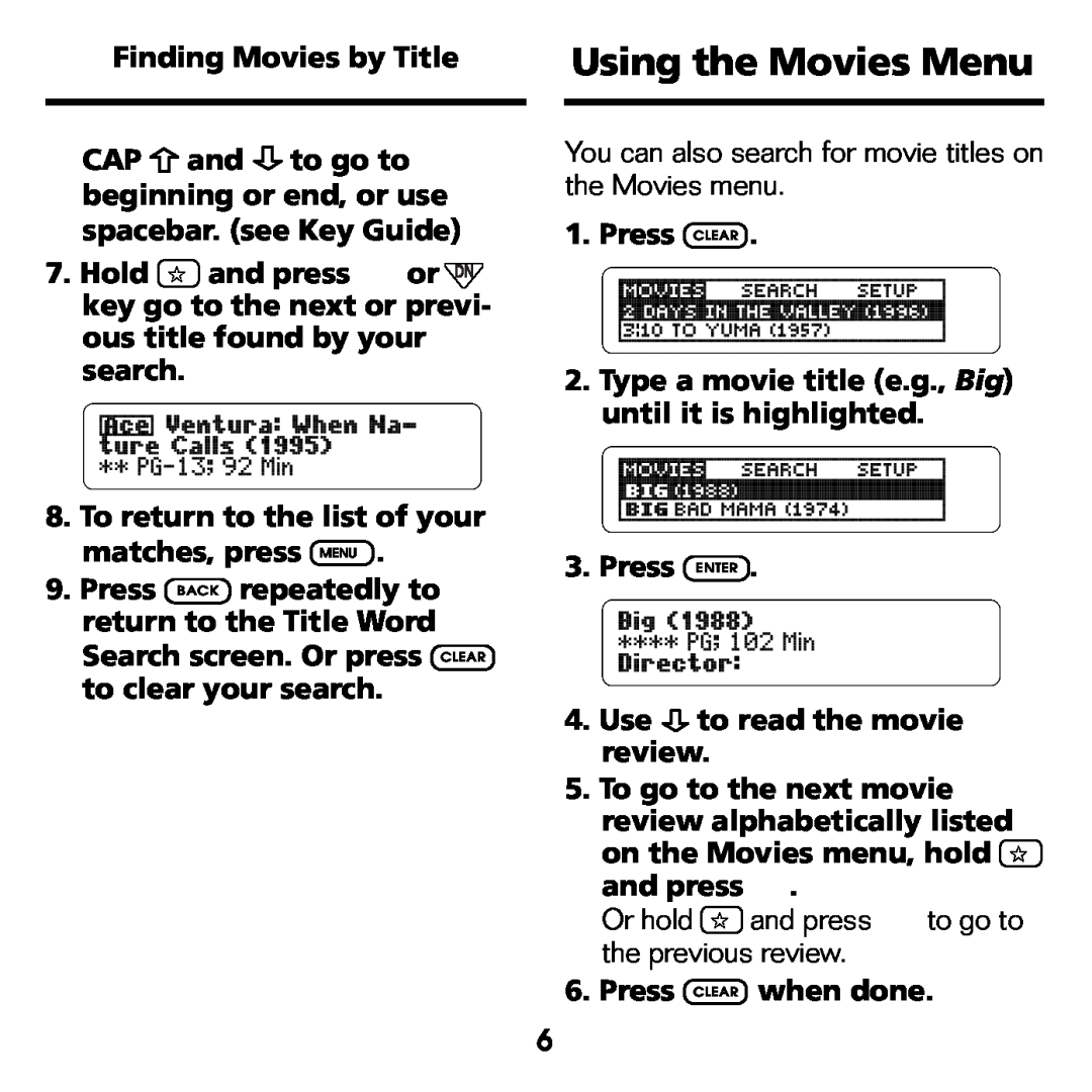 Franklin FLX-2074 manual Using the Movies Menu, You can also search for movie titles on the Movies menu 