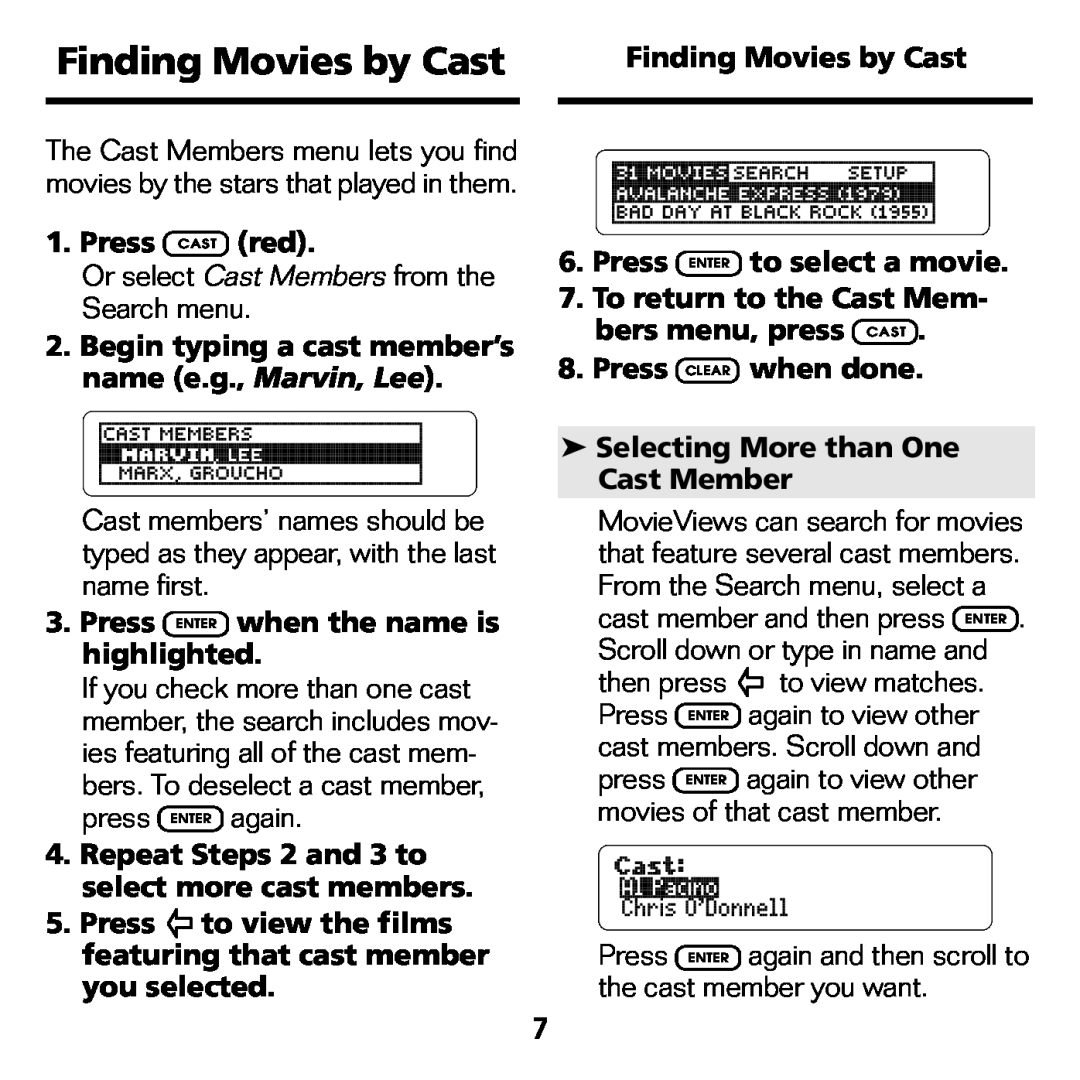 Franklin FLX-2074 manual Finding Movies by Cast 