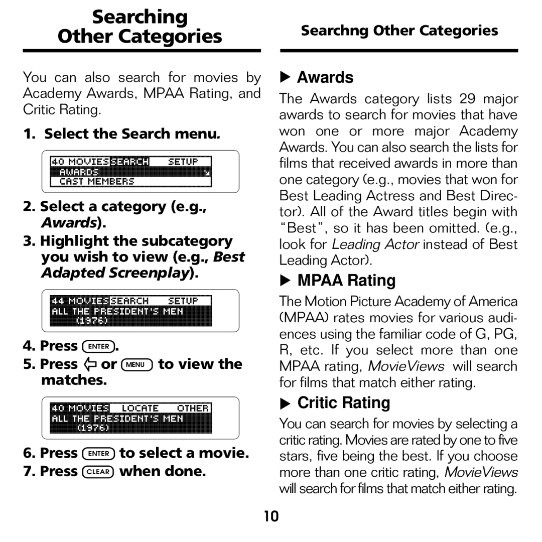 Franklin FLX-2074 manual Searching Other Categories, Awards 