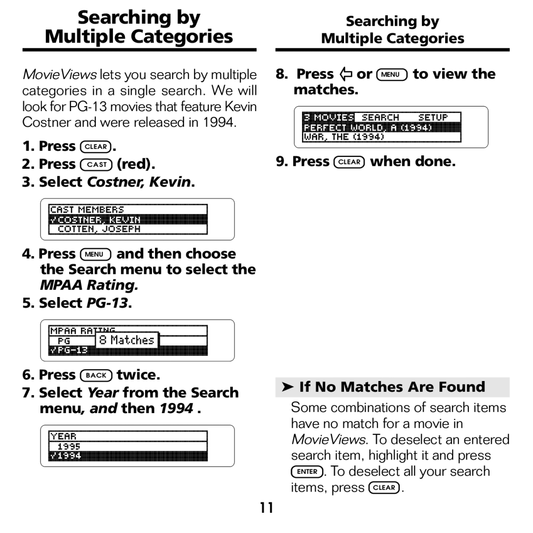 Franklin FLX-2074 manual Searching by Multiple Categories, Press Clear Press Cast red 