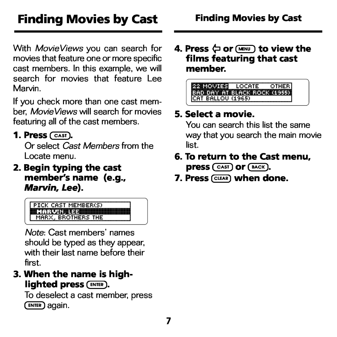 Franklin FLX-440 manual Finding Movies by Cast 