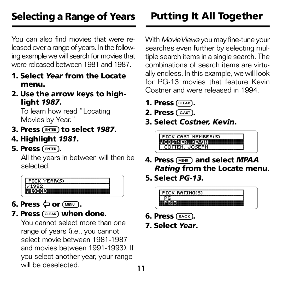 Franklin FLX-440 manual Selecting a Range of Years Putting It All Together, Press Enter to select Highlight 