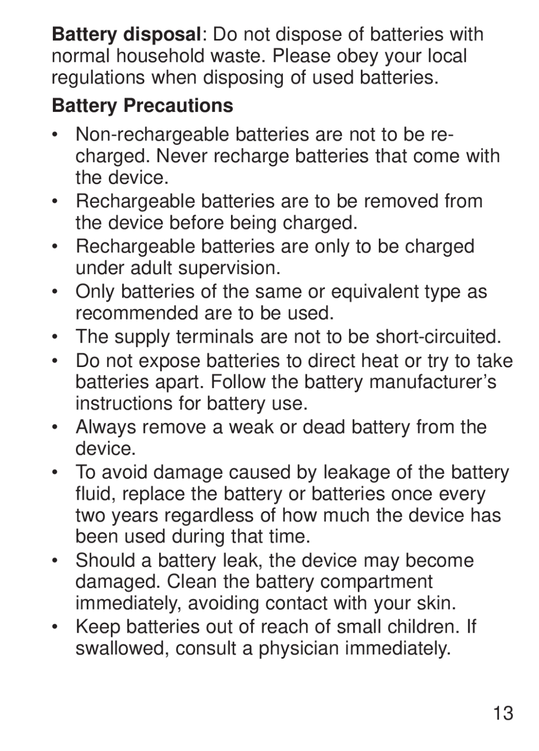 Franklin FQS-1870 manual Battery Precautions 