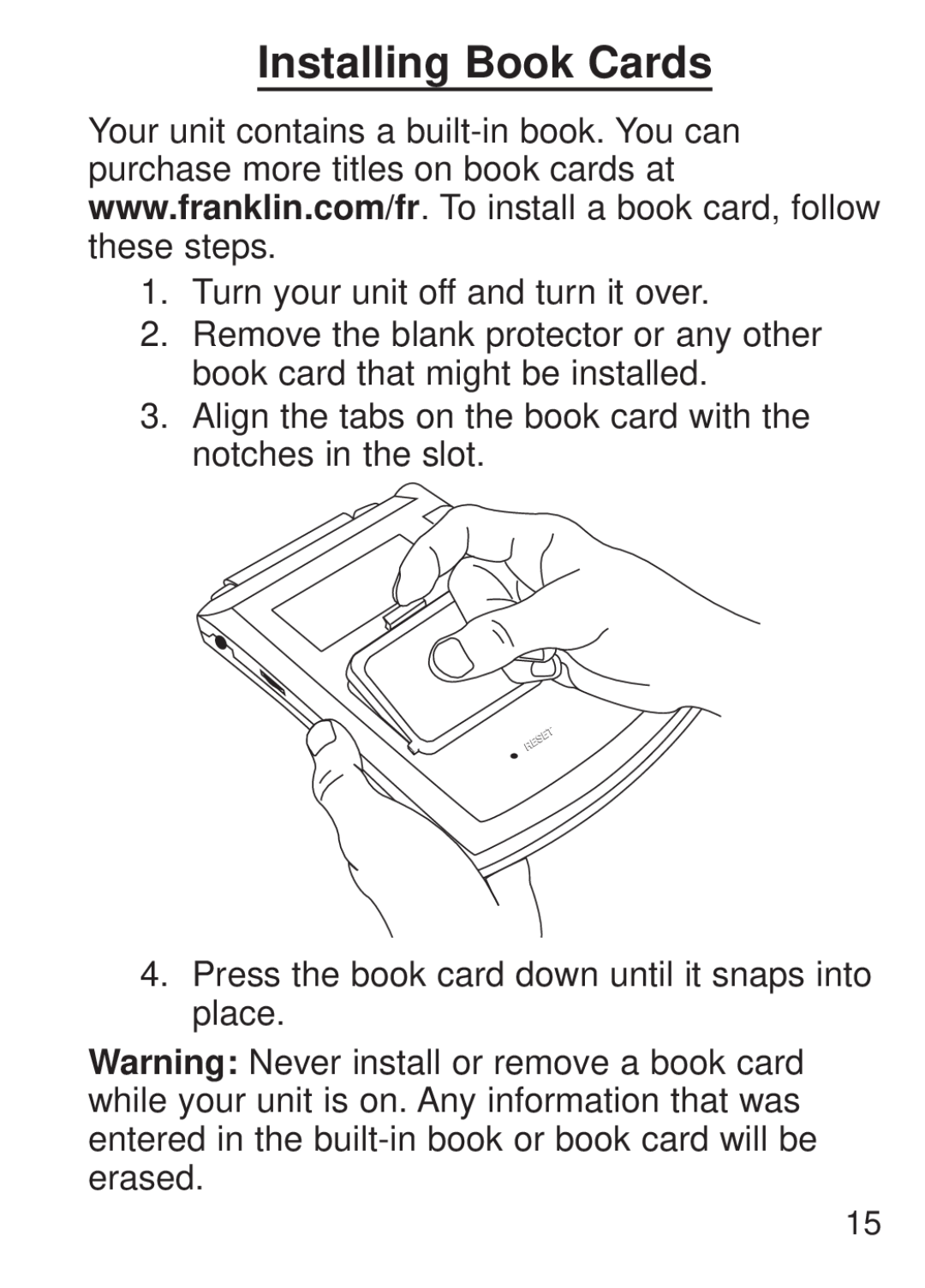 Franklin FQS-1870 manual Installing Book Cards 