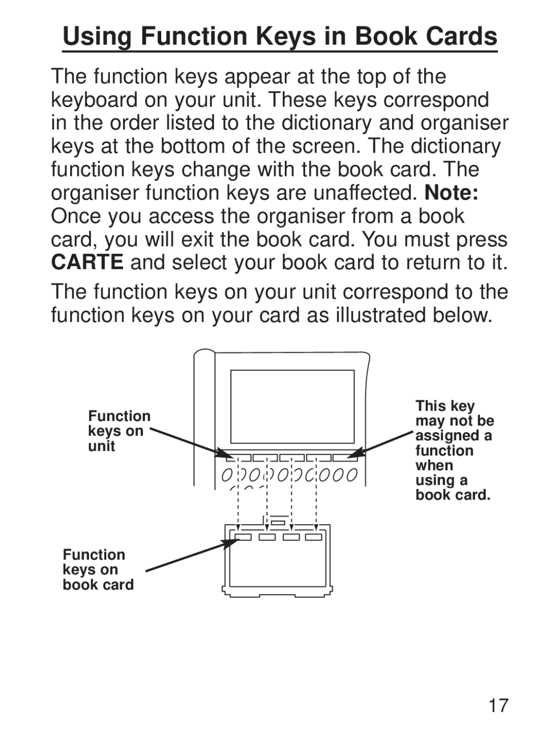 Franklin FQS-1870 manual Using Function Keys in Book Cards 