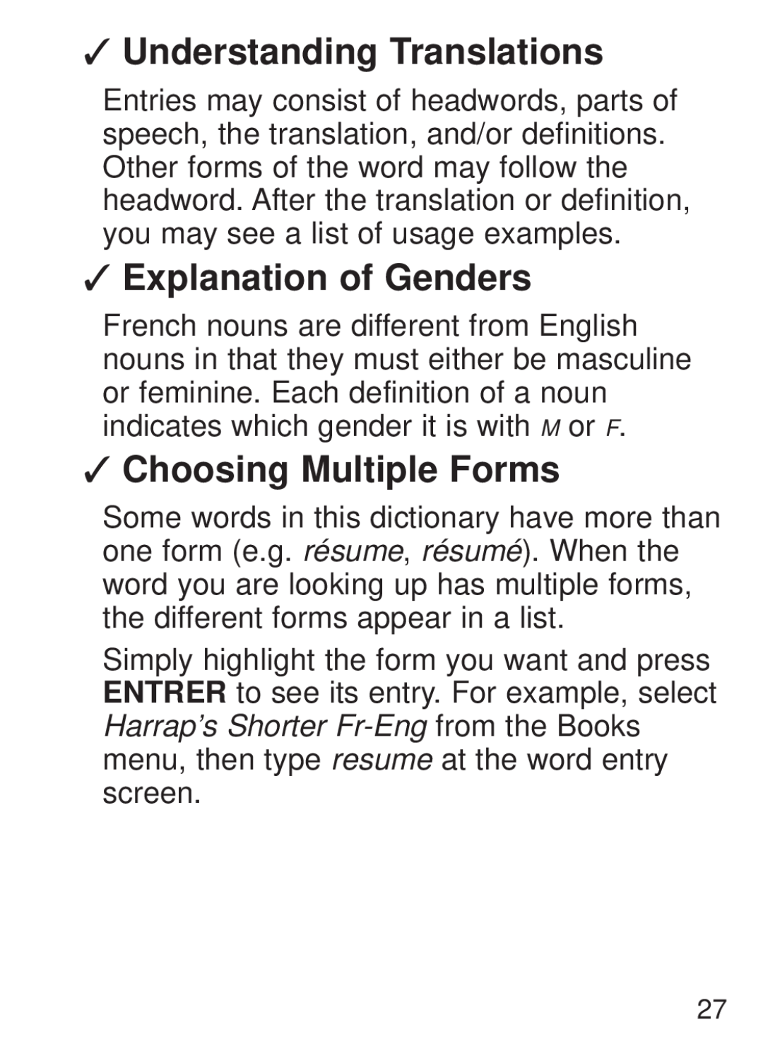 Franklin FQS-1870 manual Understanding Translations, Explanation of Genders, Choosing Multiple Forms 