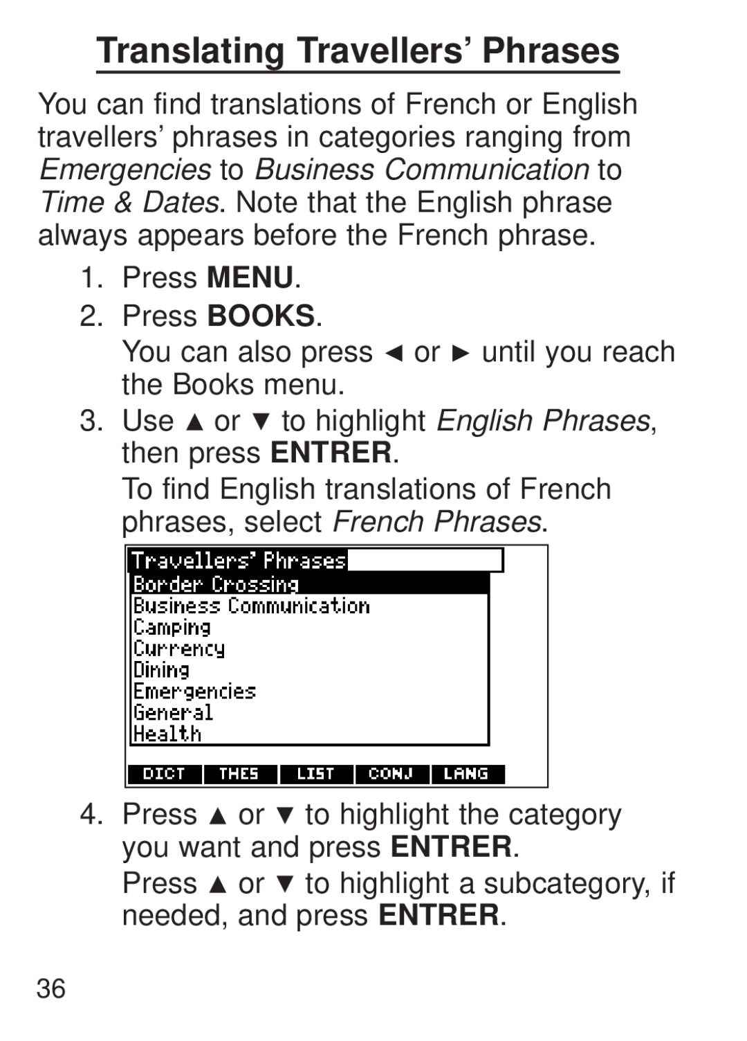 Franklin FQS-1870 manual Translating Travellers’ Phrases 