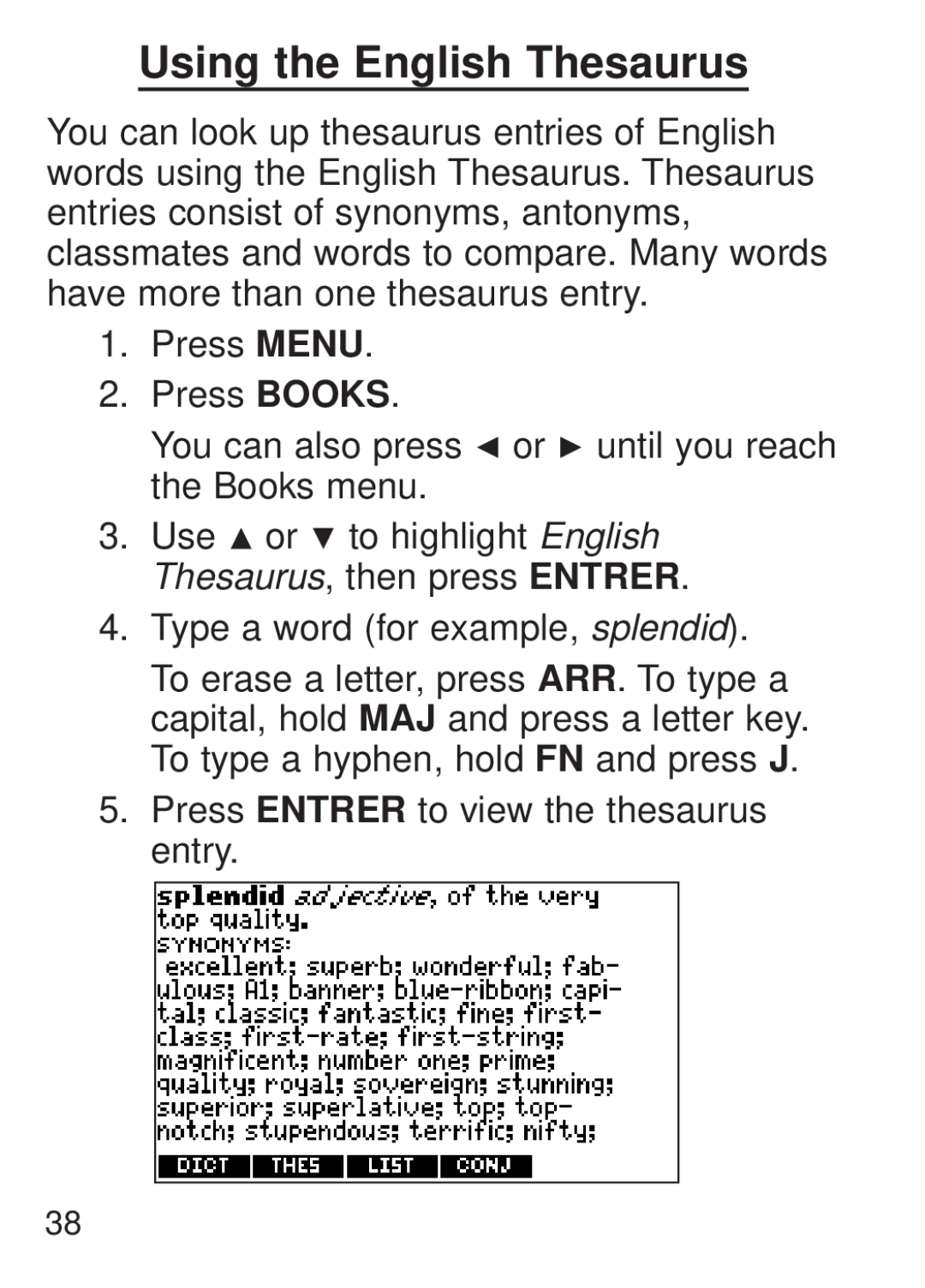 Franklin FQS-1870 manual Using the English Thesaurus 