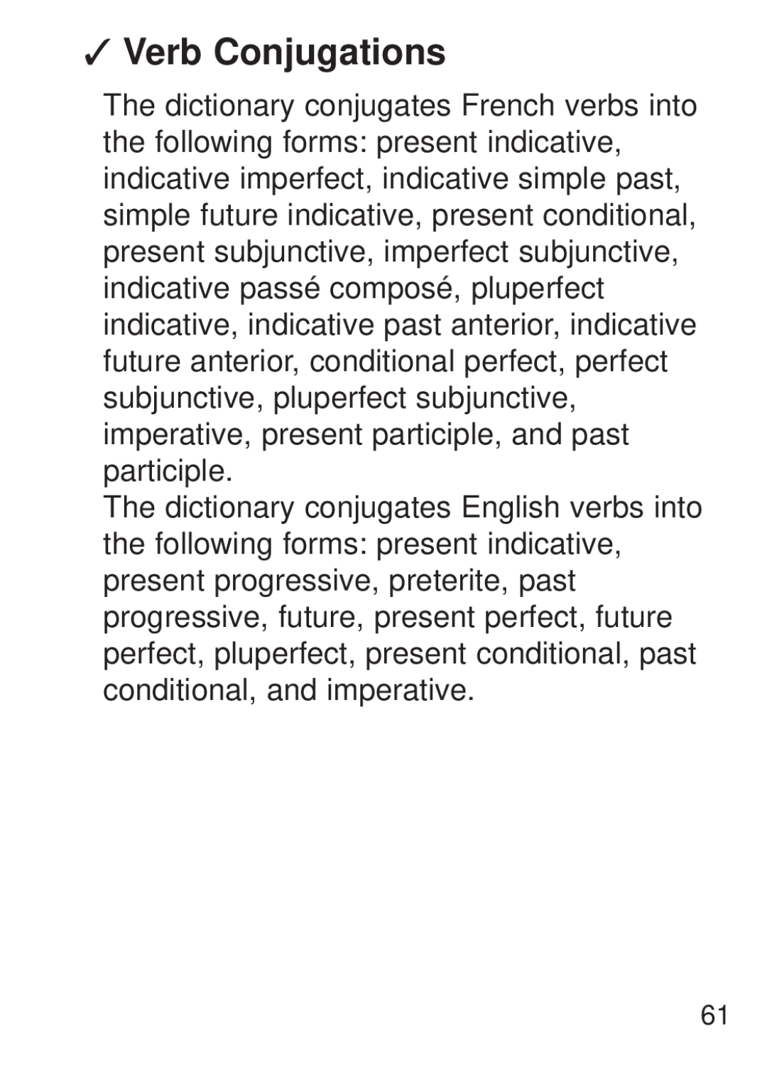 Franklin FQS-1870 manual Verb Conjugations 
