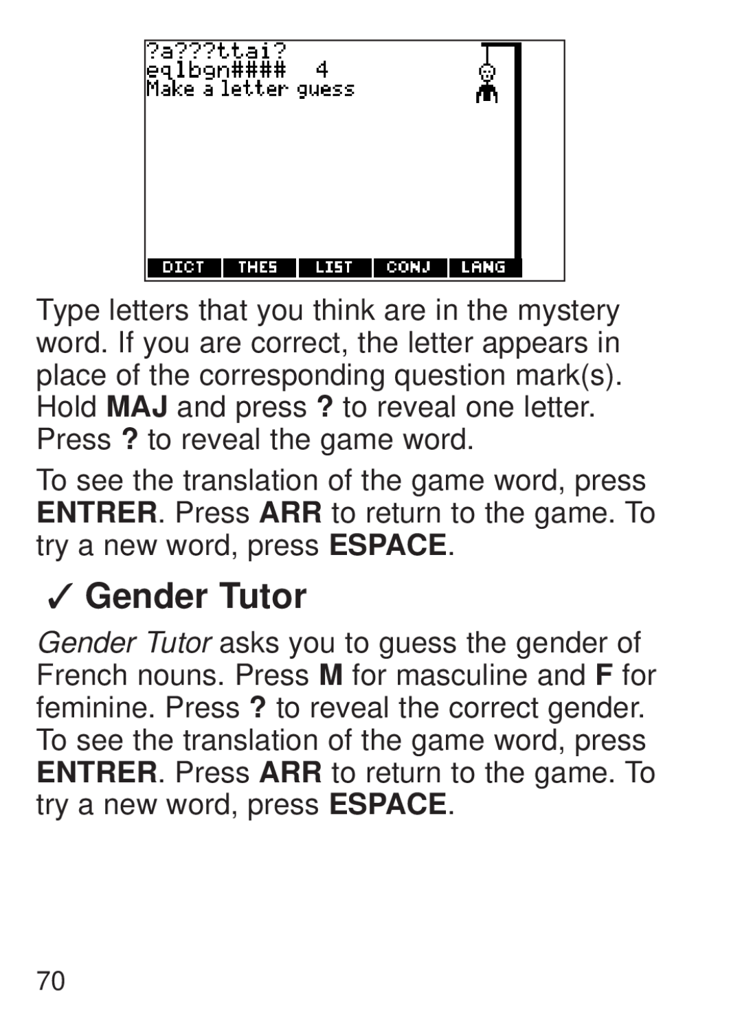 Franklin FQS-1870 manual Gender Tutor 