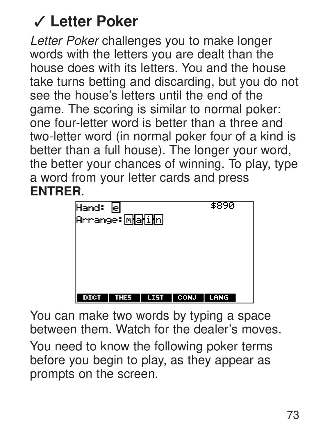 Franklin FQS-1870 manual Letter Poker 