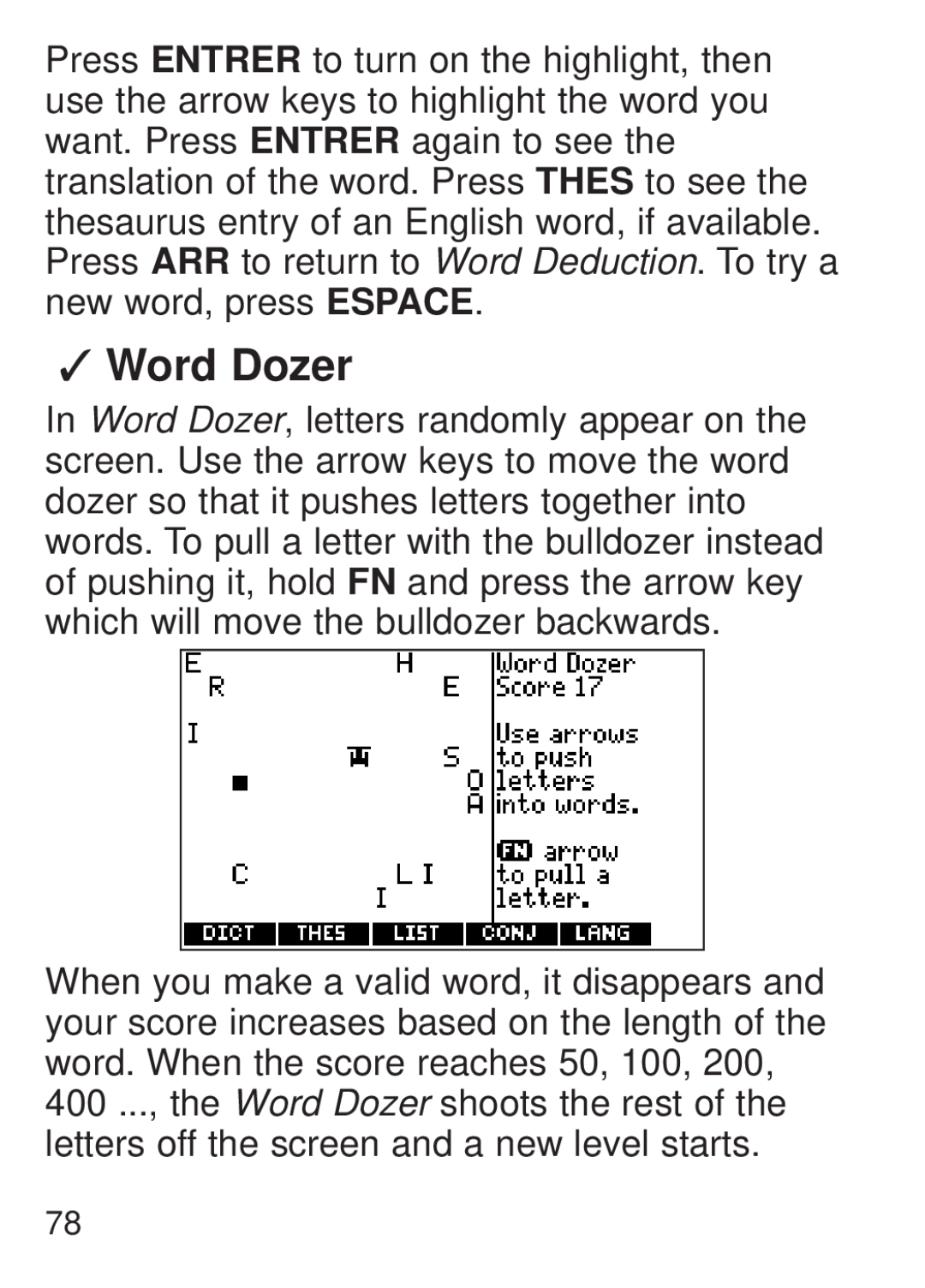 Franklin FQS-1870 manual Word Dozer 