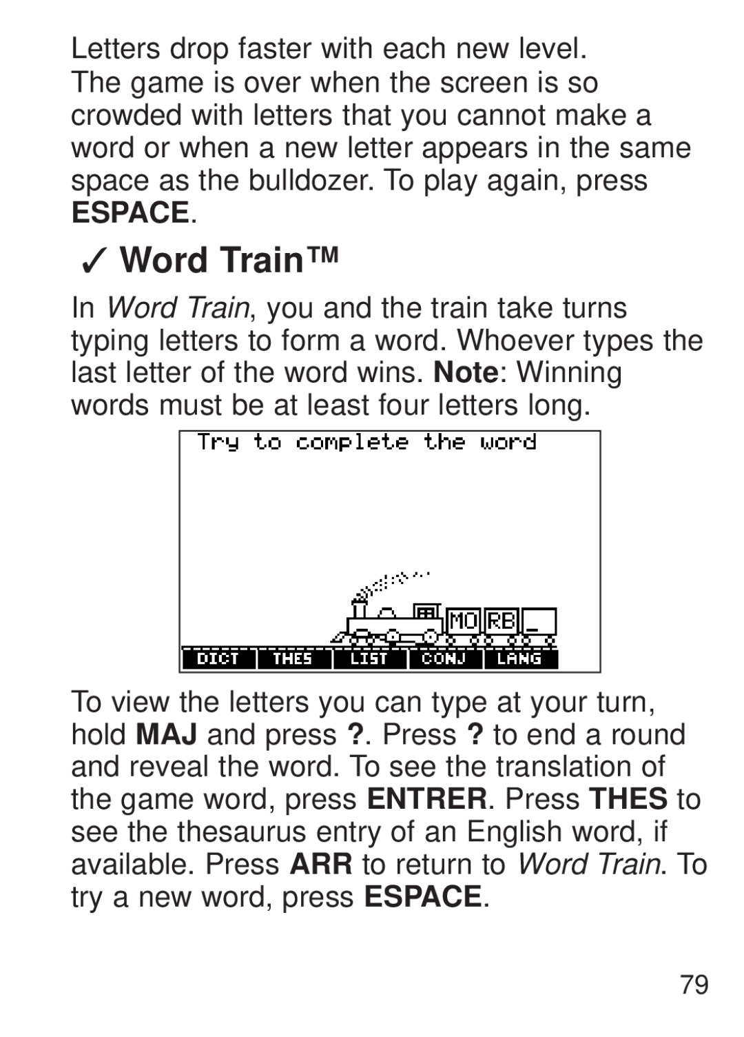 Franklin FQS-1870 manual Word Train, Espace 