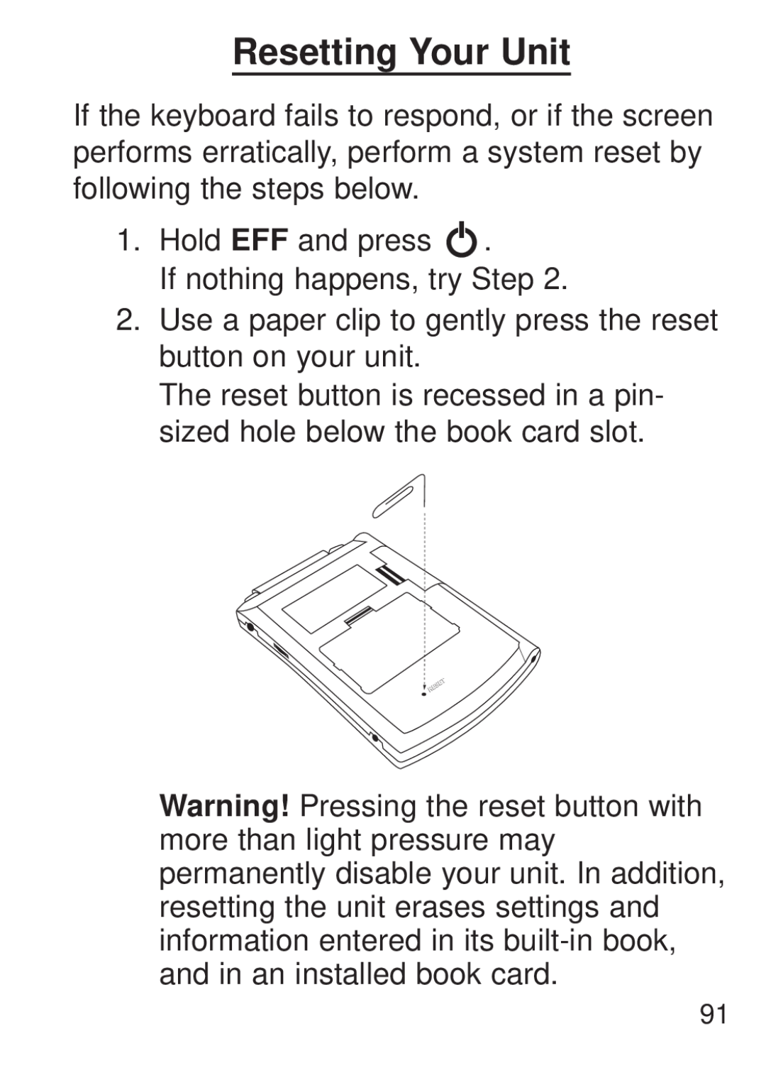 Franklin FQS-1870 manual Resetting Your Unit 
